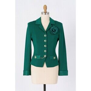 New! ST JOHN Santana Knit Green Jacket, Holiday, Christmas, Size 2, Flower